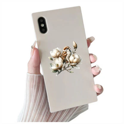 Brown Sparrow Bird With White Flowers Vinyl Sticker Decal