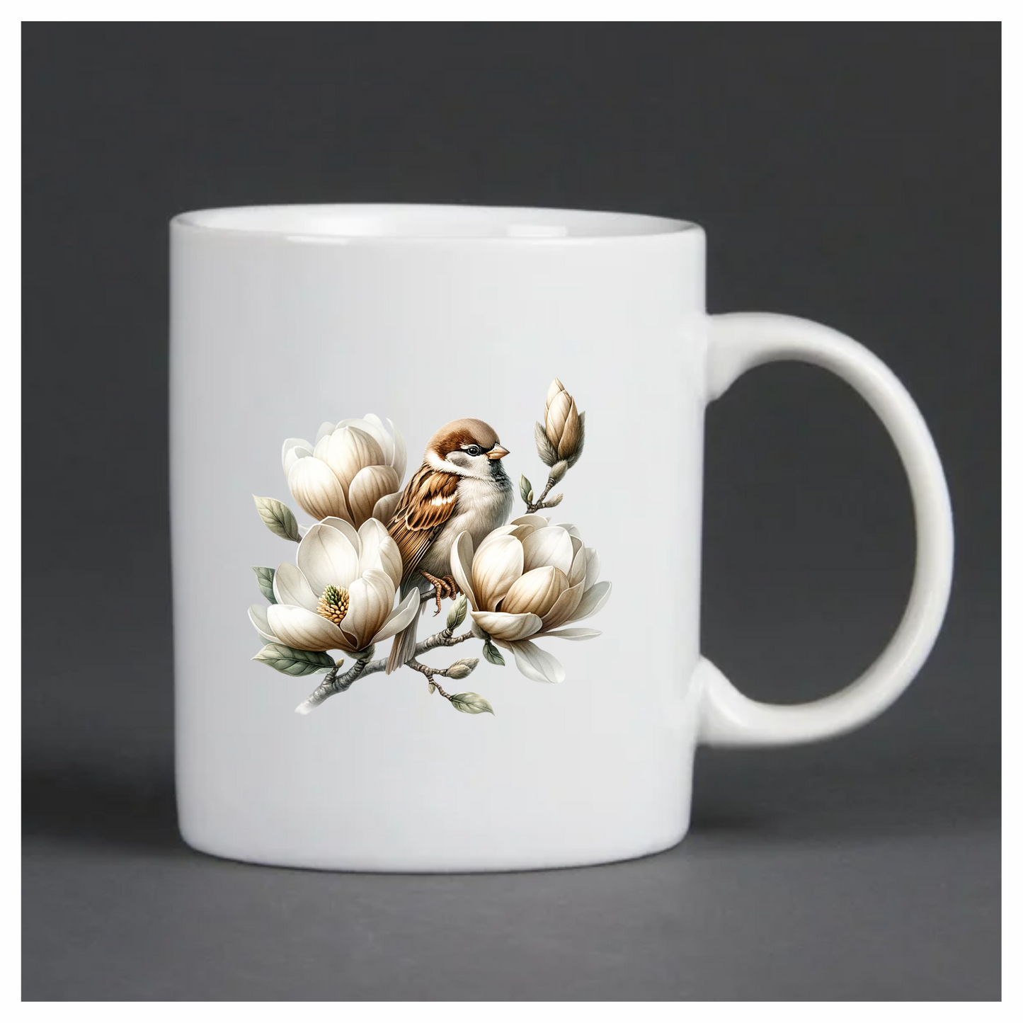 Brown Sparrow Bird With White Flowers Vinyl Sticker Decal