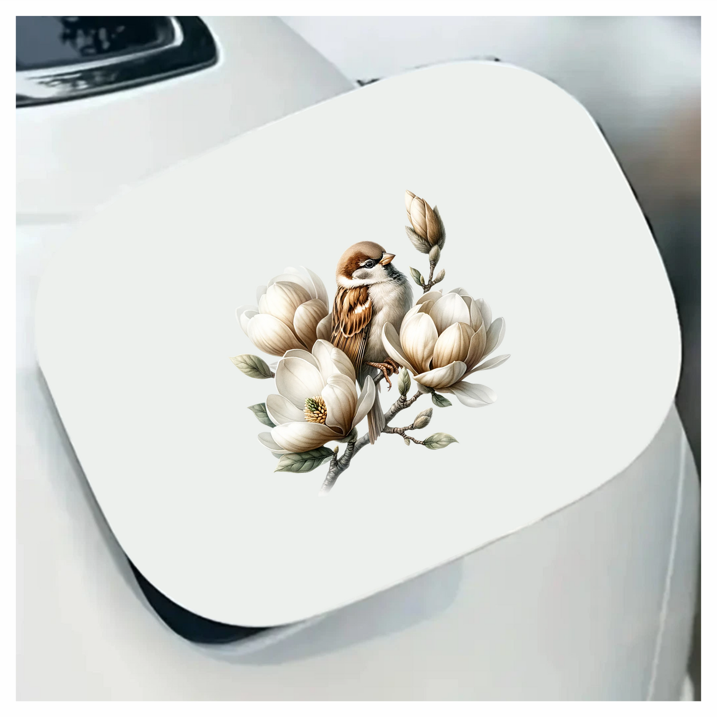Brown Sparrow Bird With White Flowers Vinyl Sticker Decal