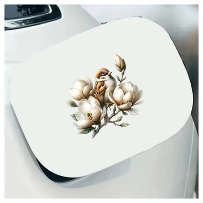 Brown Sparrow Bird With White Flowers Vinyl Sticker Decal