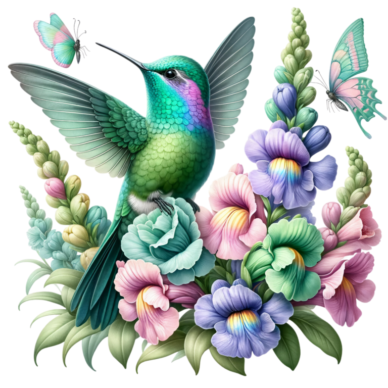 Green Hummingbird Bird With Colorful Flowers Vinyl Sticker Decal