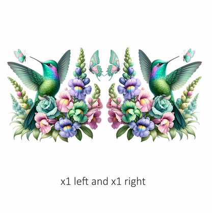 Green Hummingbird Bird With Colorful Flowers Vinyl Sticker Decal