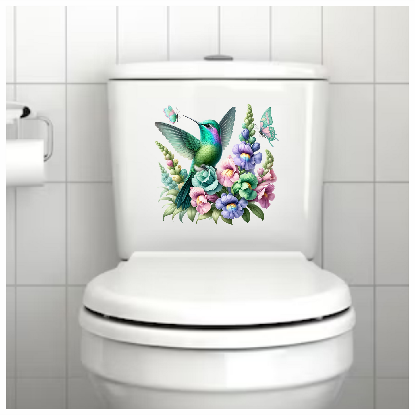 Green Hummingbird Bird With Colorful Flowers Vinyl Sticker Decal