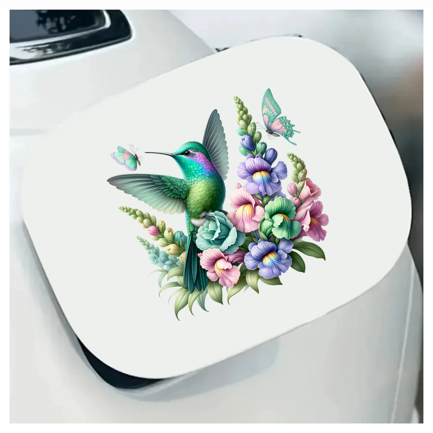 Green Hummingbird Bird With Colorful Flowers Vinyl Sticker Decal