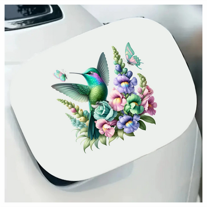 Green Hummingbird Bird With Colorful Flowers Vinyl Sticker Decal