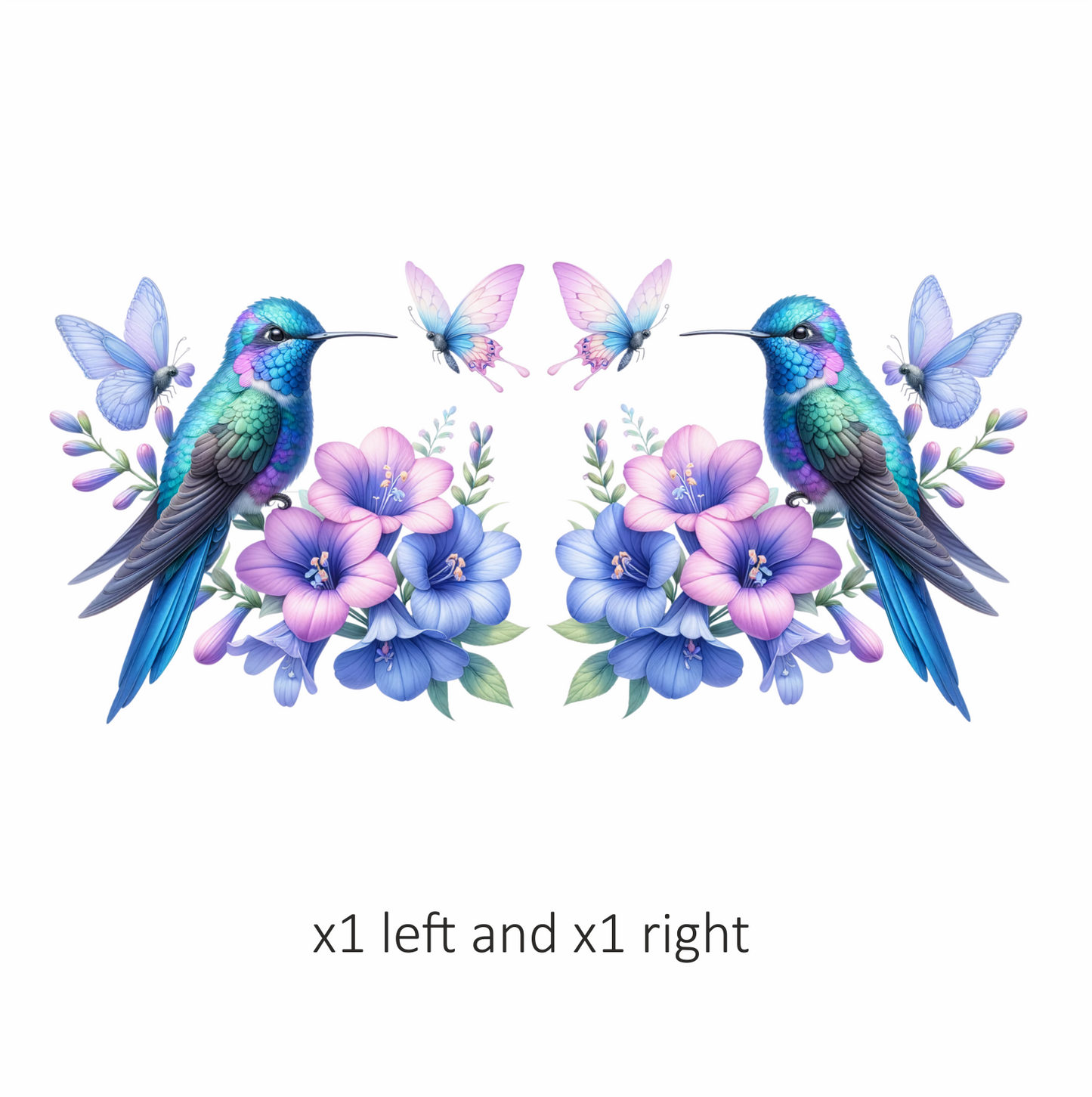 Blue Hummingbird Bird With Purple Flowers Vinyl Sticker Decal