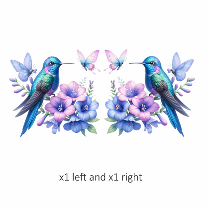 Blue Hummingbird Bird With Purple Flowers Vinyl Sticker Decal