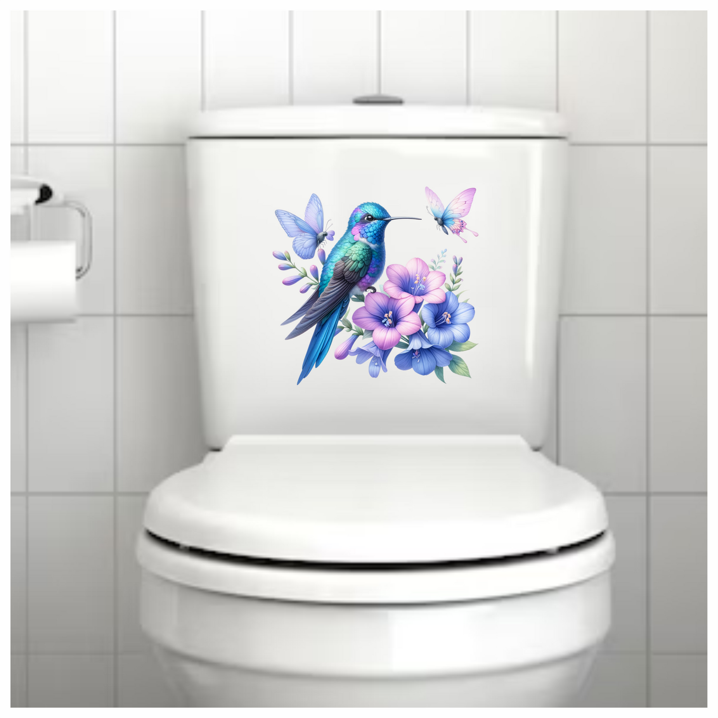 Blue Hummingbird Bird With Purple Flowers Vinyl Sticker Decal