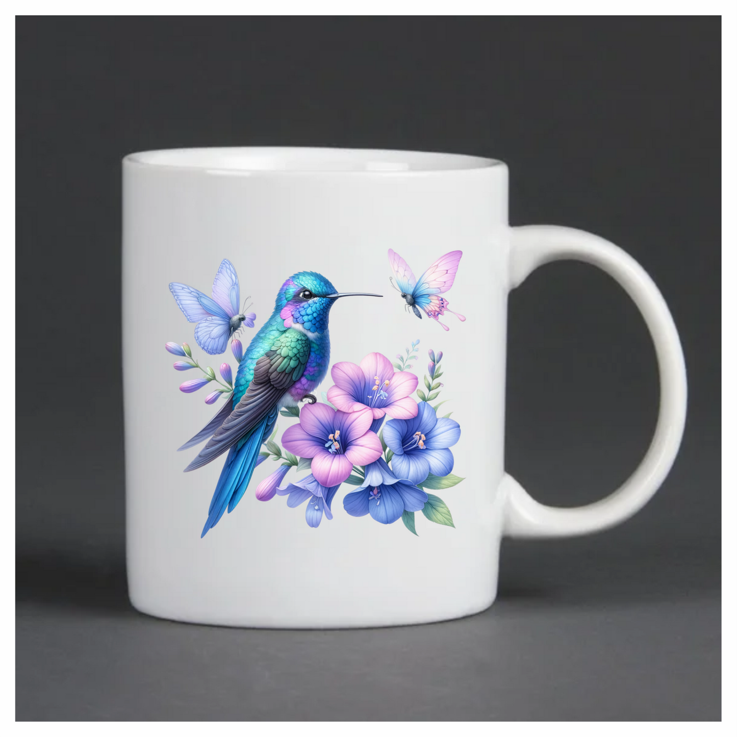 Blue Hummingbird Bird With Purple Flowers Vinyl Sticker Decal