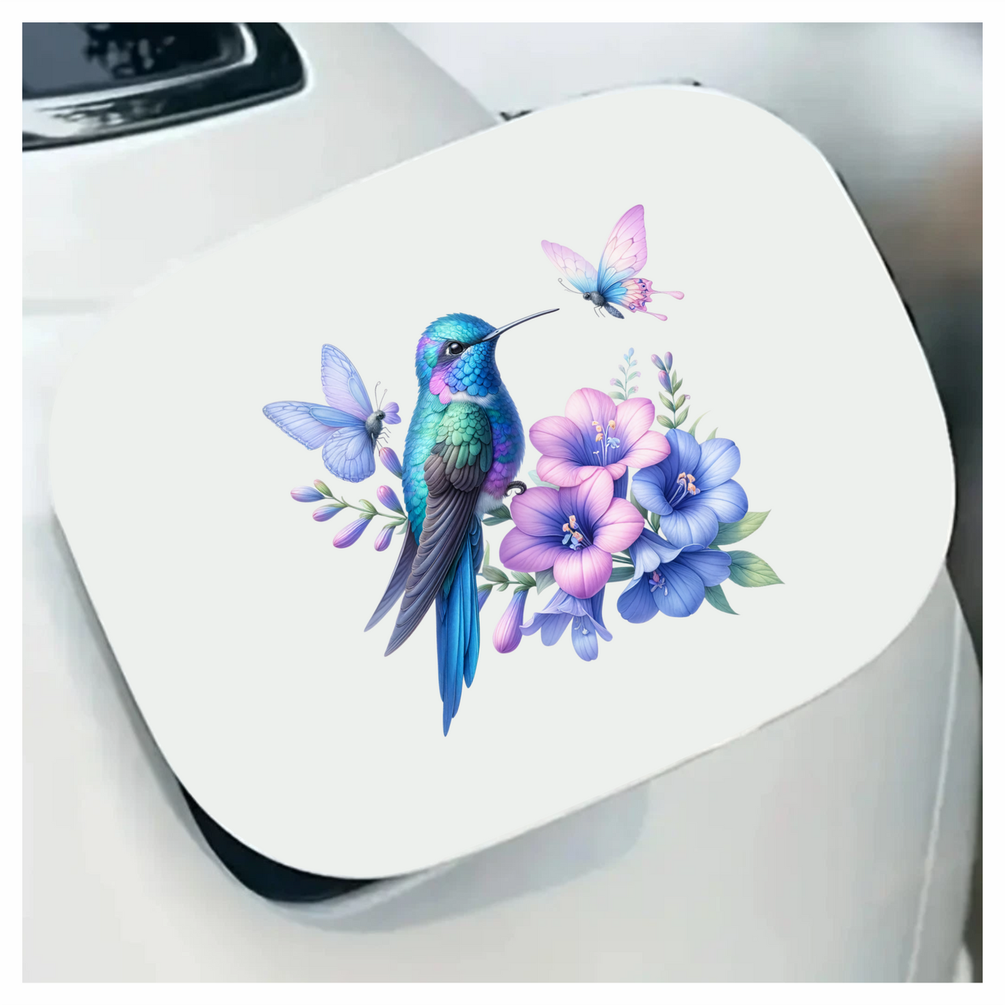 Blue Hummingbird Bird With Purple Flowers Vinyl Sticker Decal