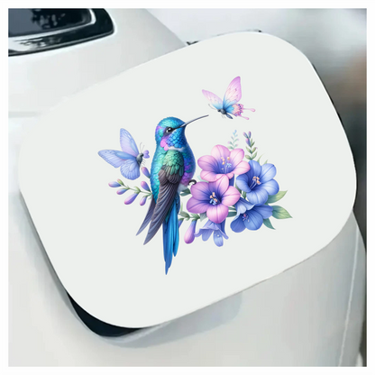 Blue Hummingbird Bird With Purple Flowers Vinyl Sticker Decal