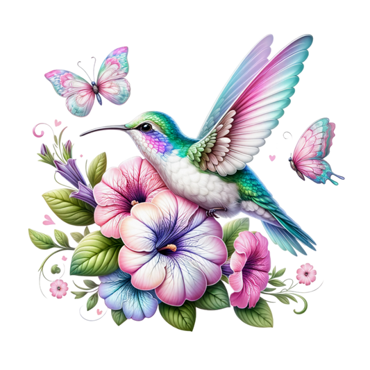 Hummingbird Pink Butterfly Blue Flowers Vinyl Sticker Decal