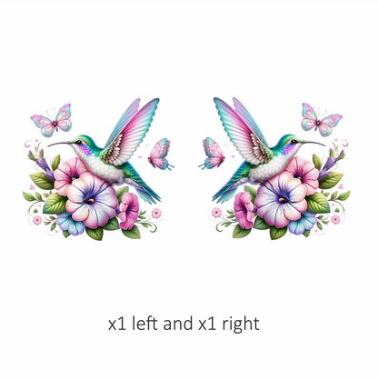 Hummingbird Pink Butterfly Blue Flowers Vinyl Sticker Decal