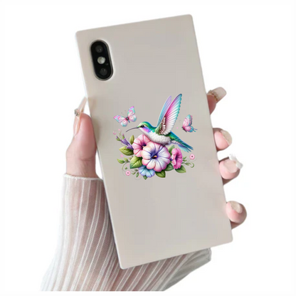 Hummingbird Pink Butterfly Blue Flowers Vinyl Sticker Decal