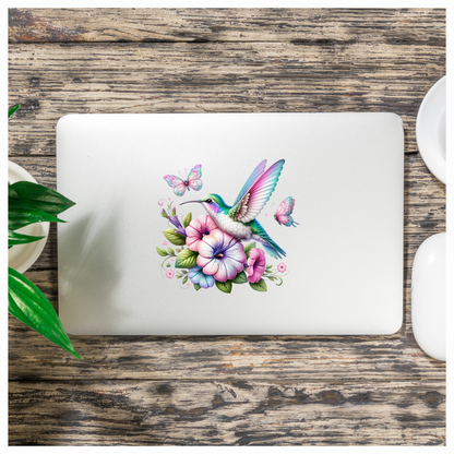 Hummingbird Pink Butterfly Blue Flowers Vinyl Sticker Decal