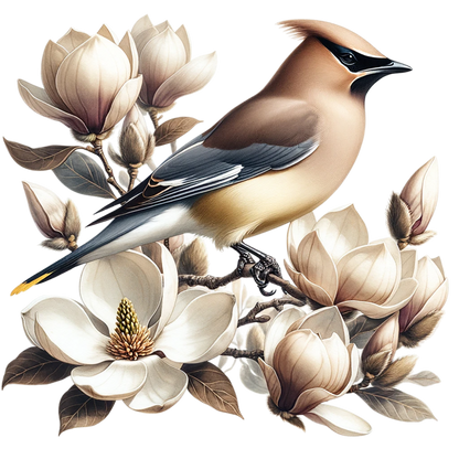 Brown Bird Magnolia Flowers Branch Vinyl Sticker Decal