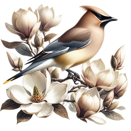 Brown Bird Magnolia Flowers Branch Vinyl Sticker Decal