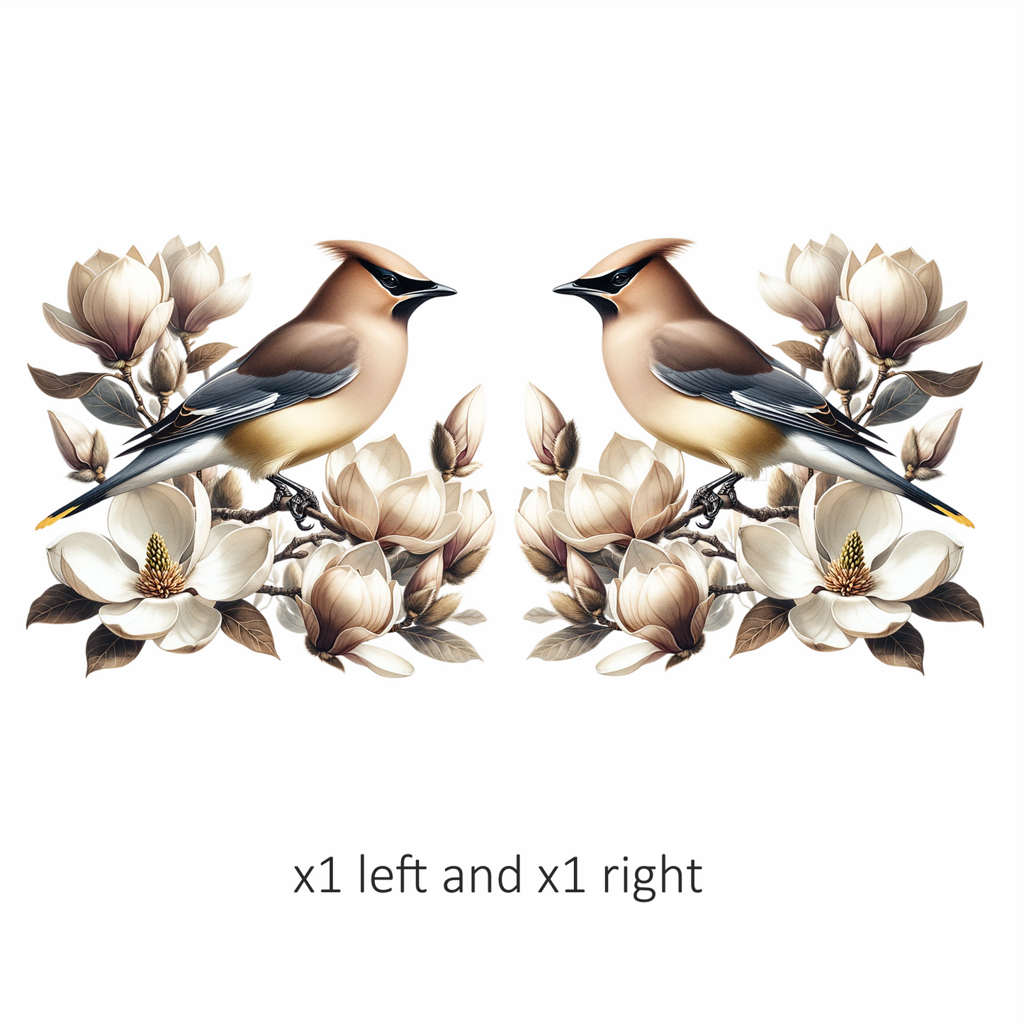 Brown Bird Magnolia Flowers Branch Vinyl Sticker Decal
