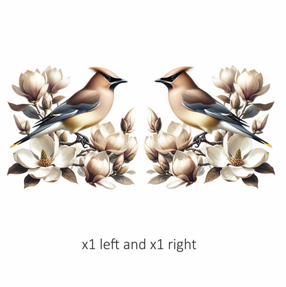 Brown Bird Magnolia Flowers Branch Vinyl Sticker Decal