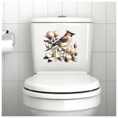 Brown Bird Magnolia Flowers Branch Vinyl Sticker Decal