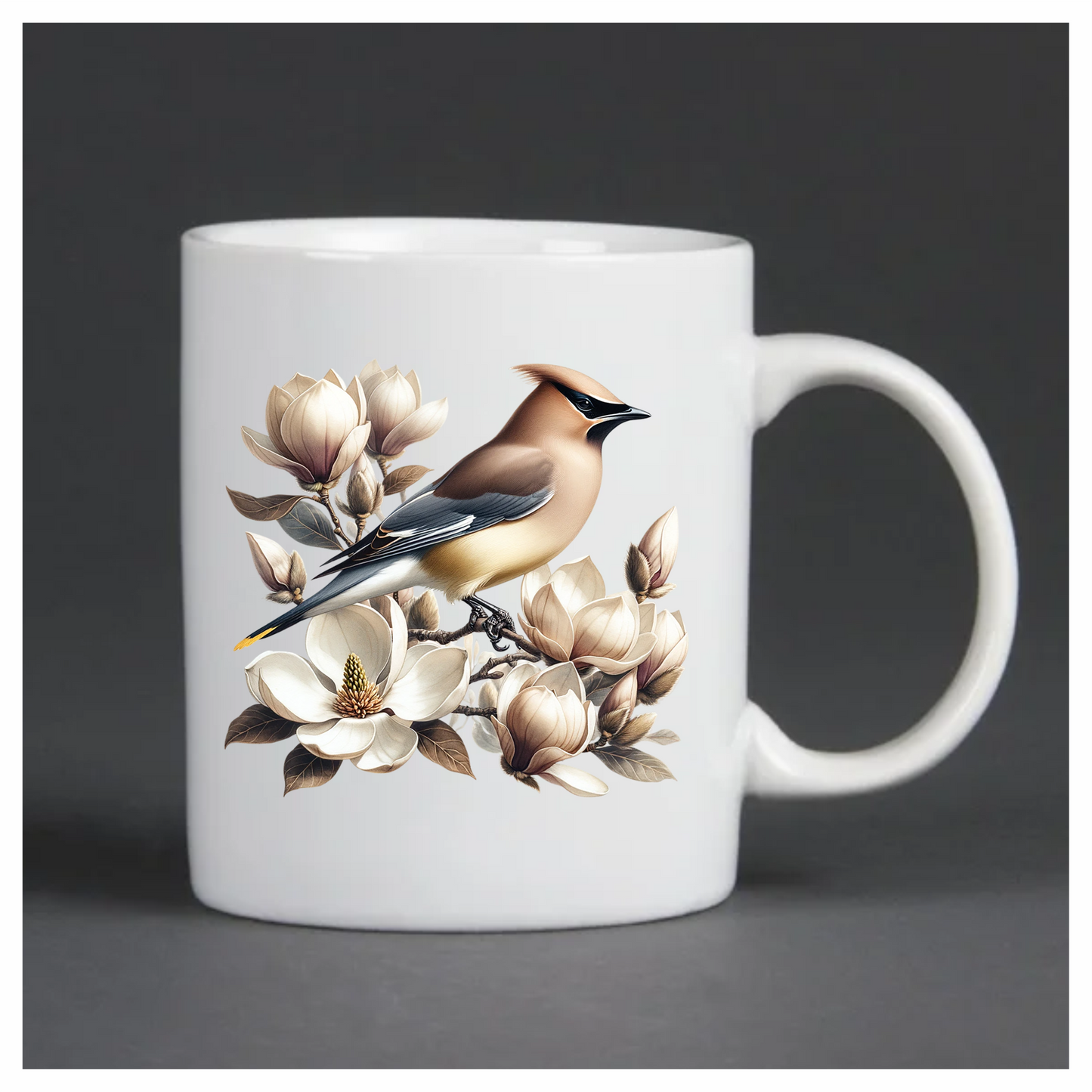 Brown Bird Magnolia Flowers Branch Vinyl Sticker Decal