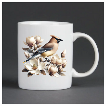 Brown Bird Magnolia Flowers Branch Vinyl Sticker Decal