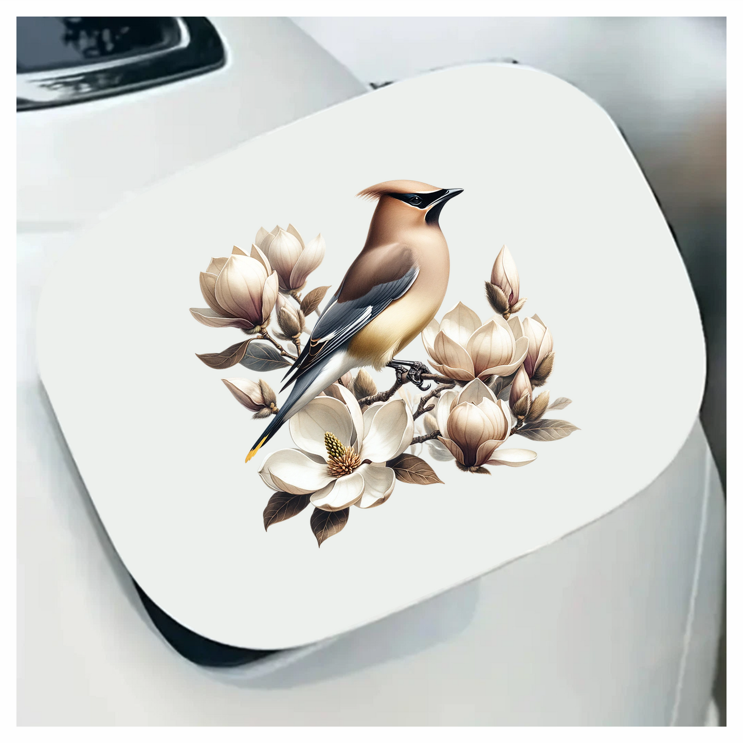 Brown Bird Magnolia Flowers Branch Vinyl Sticker Decal