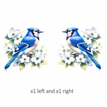 Blue Jay Bird With White Flowers Vinyl Sticker Decal