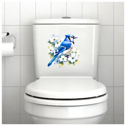 Blue Jay Bird With White Flowers Vinyl Sticker Decal