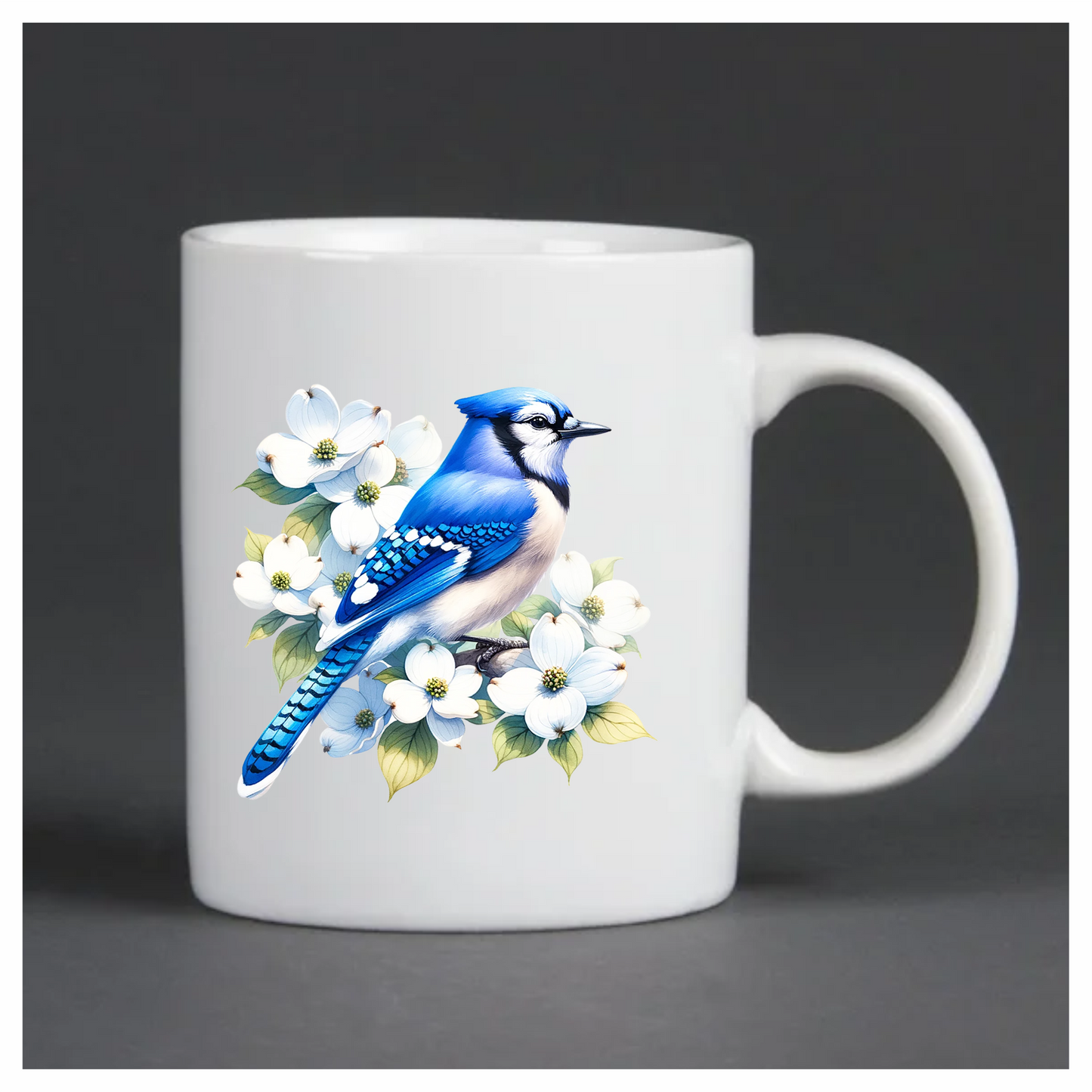 Blue Jay Bird With White Flowers Vinyl Sticker Decal
