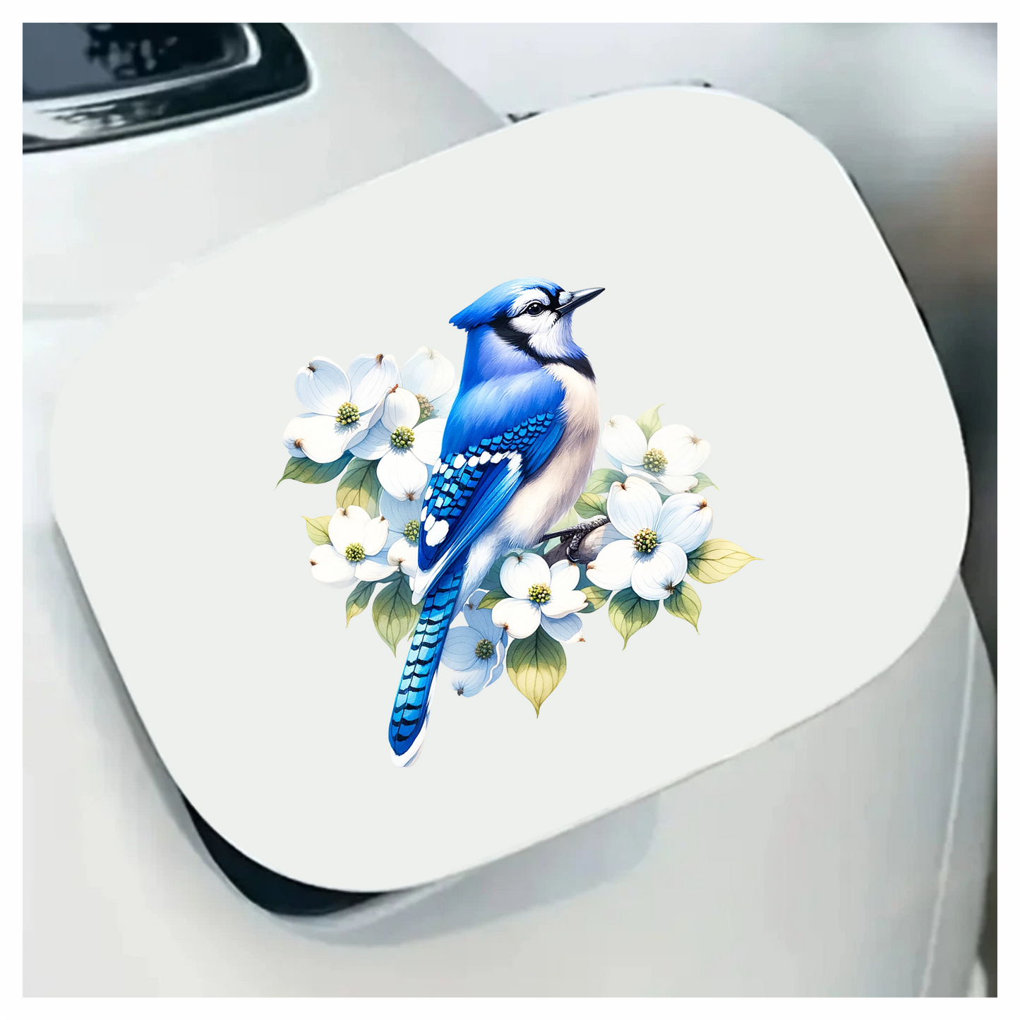Blue Jay Bird With White Flowers Vinyl Sticker Decal