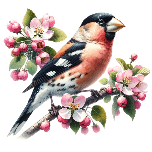 Orange Bullfinch Bird With Pink Flowers Vinyl Sticker Decal