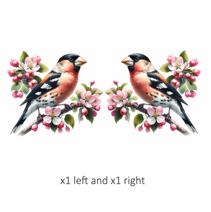 Orange Bullfinch Bird With Pink Flowers Vinyl Sticker Decal