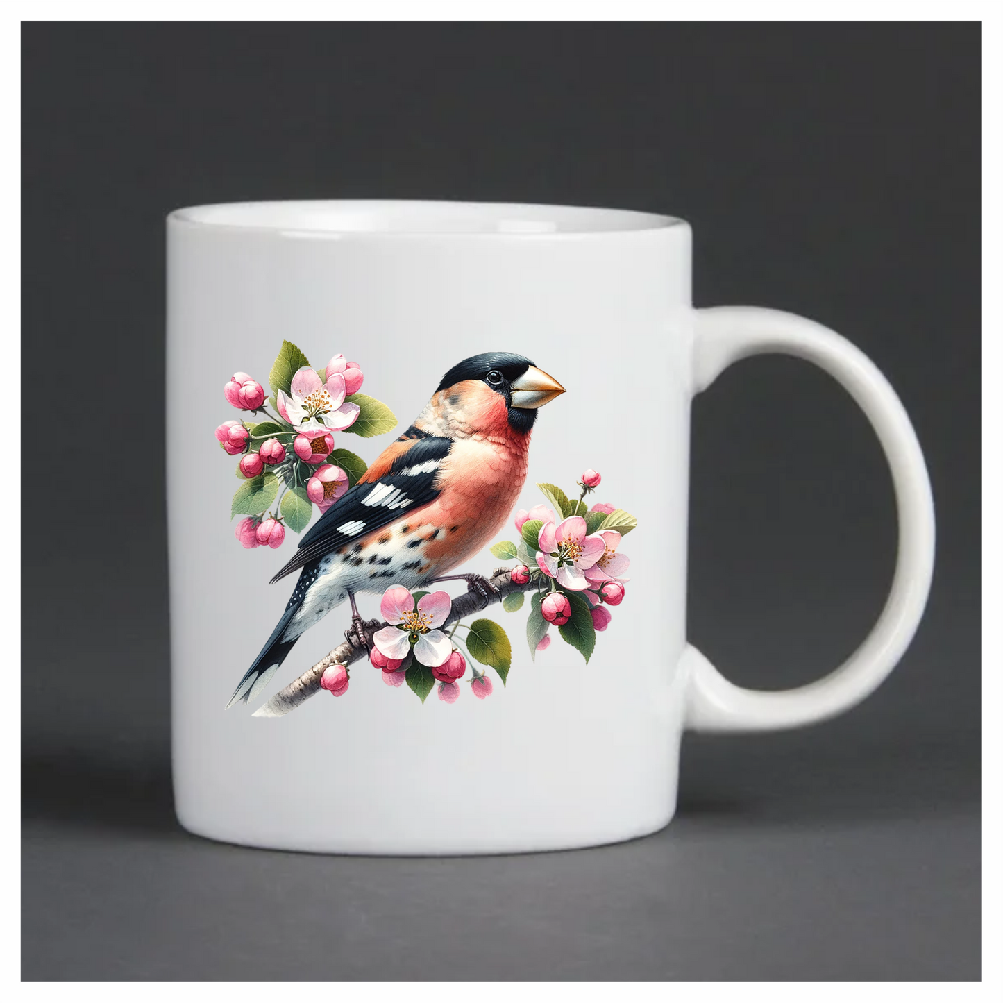Orange Bullfinch Bird With Pink Flowers Vinyl Sticker Decal