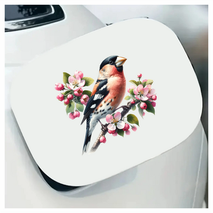 Orange Bullfinch Bird With Pink Flowers Vinyl Sticker Decal