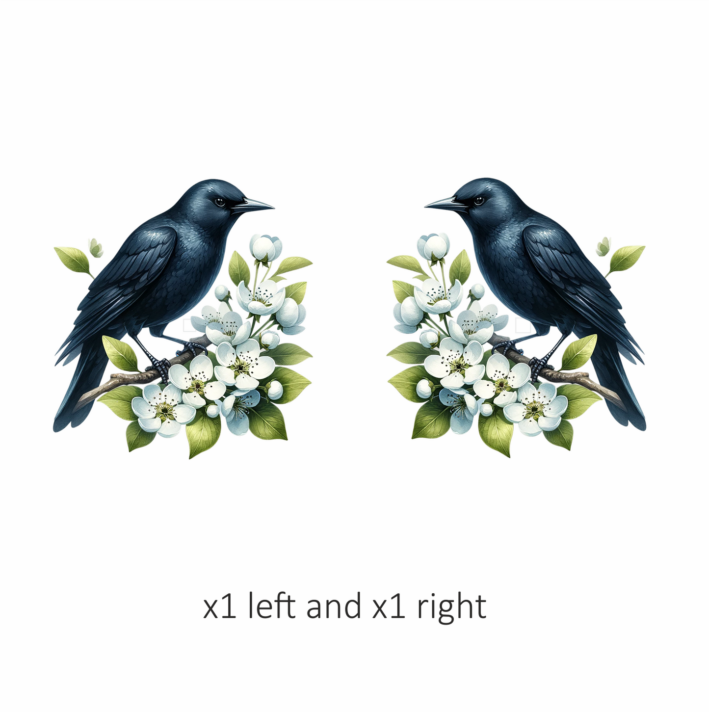 Black Crow Bird With White Flowers Vinyl Sticker Decal