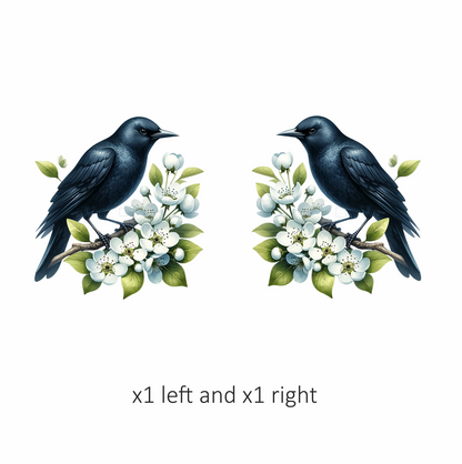 Black Crow Bird With White Flowers Vinyl Sticker Decal