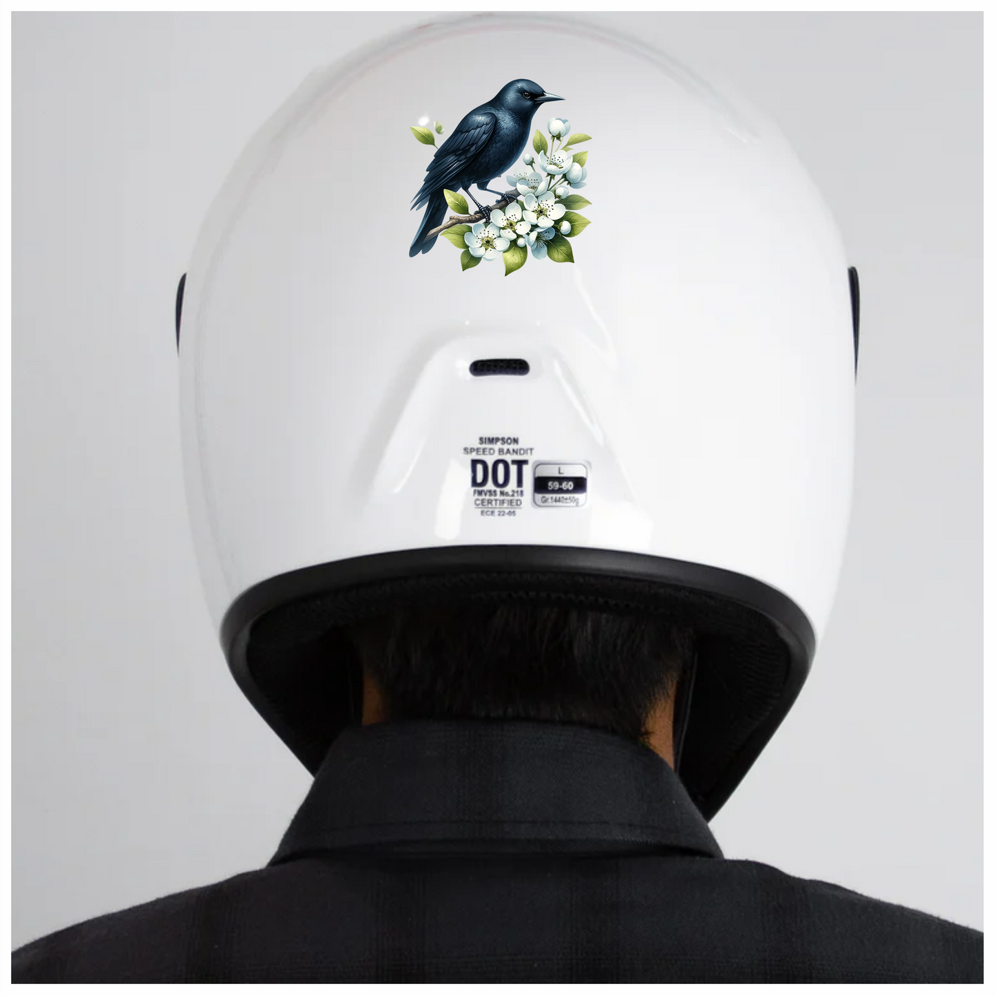 Black Crow Bird With White Flowers Vinyl Sticker Decal