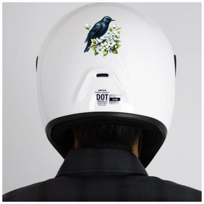 Black Crow Bird With White Flowers Vinyl Sticker Decal