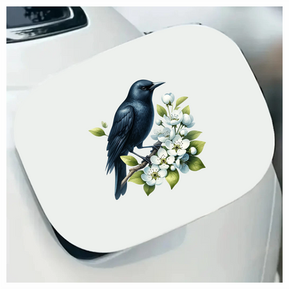 Black Crow Bird With White Flowers Vinyl Sticker Decal
