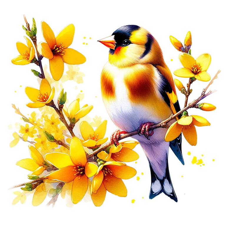 Yellow Goldfinch Bird With Yellow Flowers Vinyl Sticker Decal