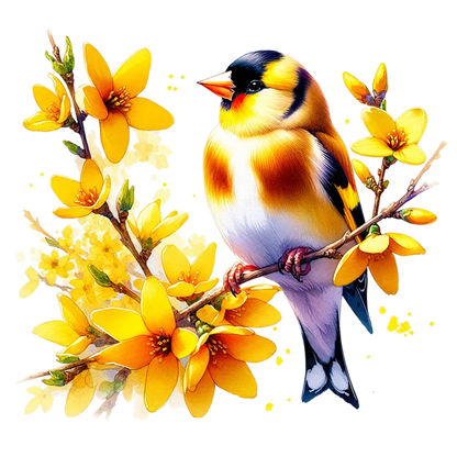 Yellow Goldfinch Bird With Yellow Flowers Vinyl Sticker Decal