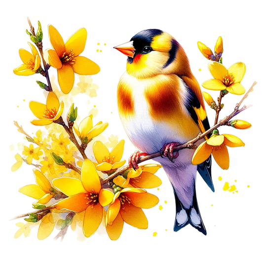 Yellow Goldfinch Bird With Yellow Flowers Vinyl Sticker Decal