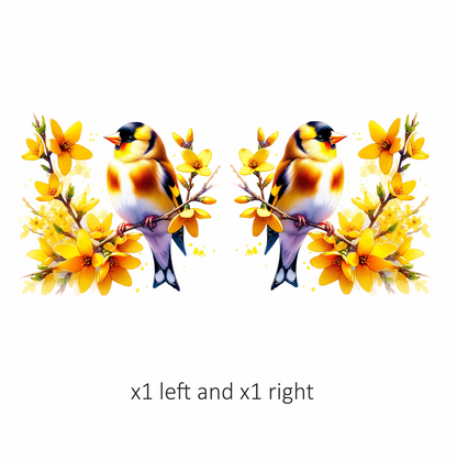 Yellow Goldfinch Bird With Yellow Flowers Vinyl Sticker Decal