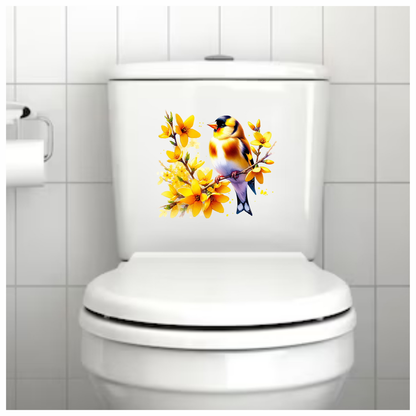 Yellow Goldfinch Bird With Yellow Flowers Vinyl Sticker Decal