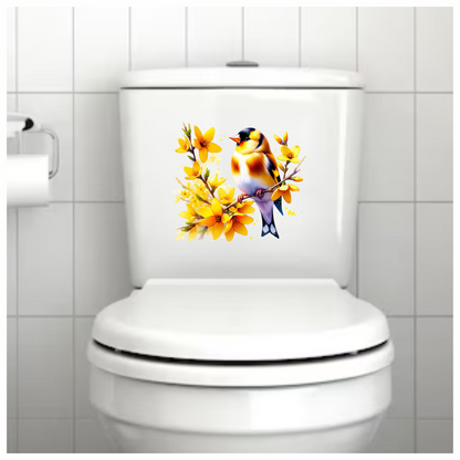 Yellow Goldfinch Bird With Yellow Flowers Vinyl Sticker Decal