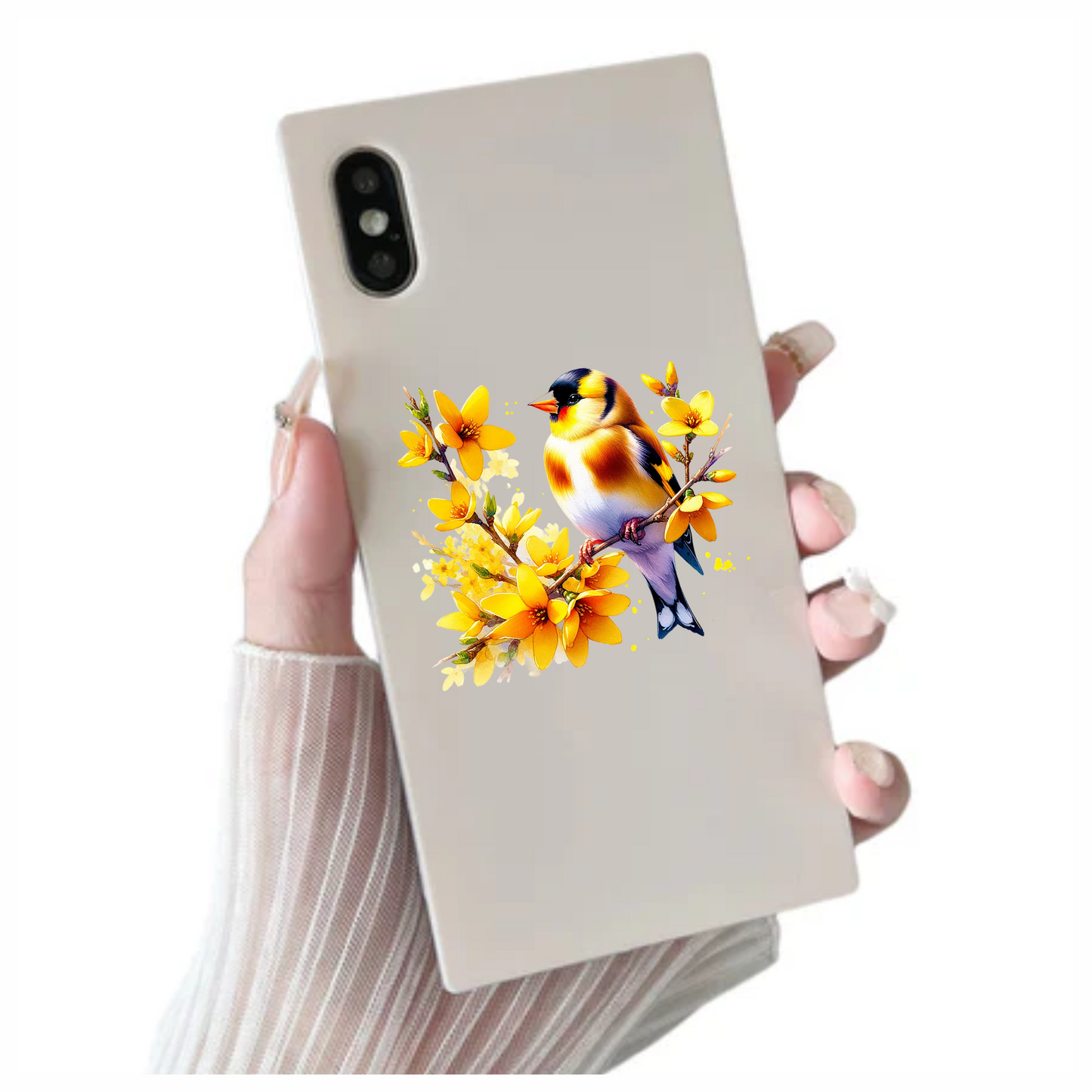 Yellow Goldfinch Bird With Yellow Flowers Vinyl Sticker Decal