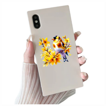 Yellow Goldfinch Bird With Yellow Flowers Vinyl Sticker Decal