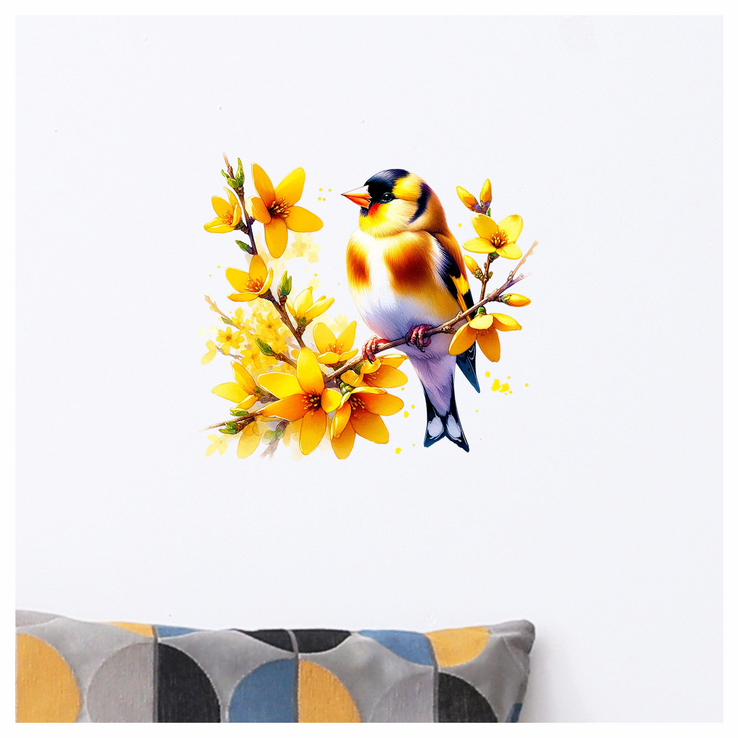 Yellow Goldfinch Bird With Yellow Flowers Vinyl Sticker Decal