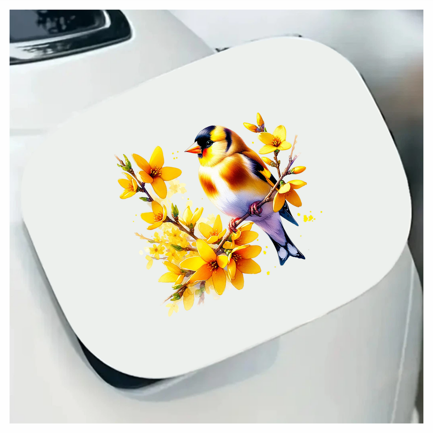Yellow Goldfinch Bird With Yellow Flowers Vinyl Sticker Decal